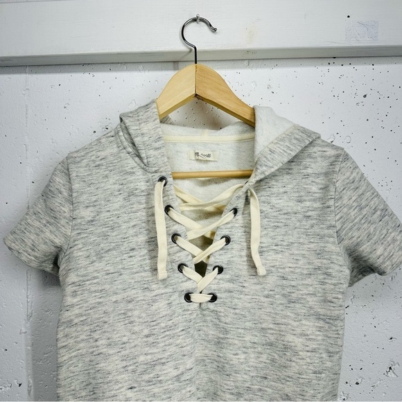 Madewell Size Small Gray Lace Up Short Sleeve Sweatshirt - Picture 4 of 10